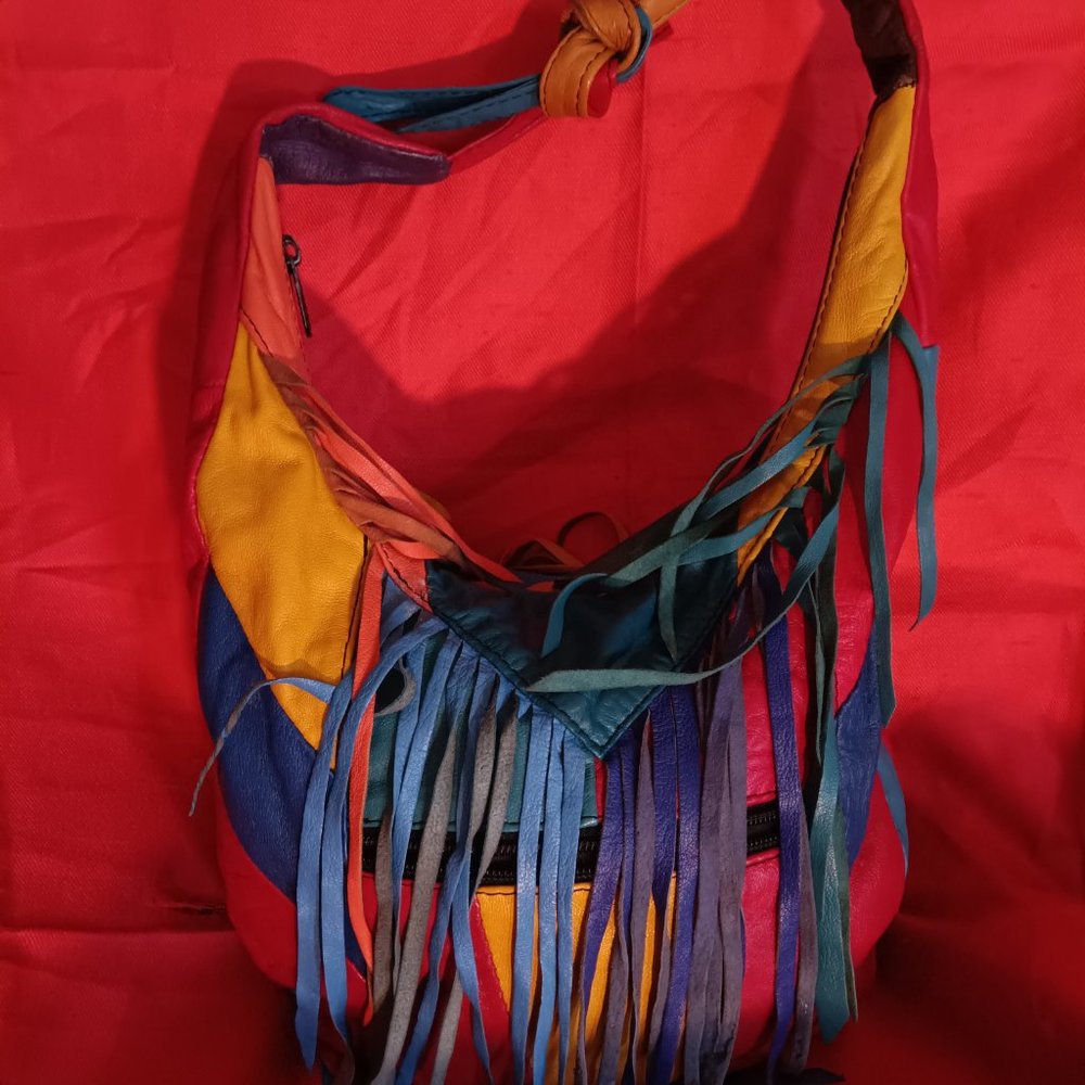 HANDMADE GENUINE LEATHER PATCHED COLORFUL FLAMBOYANT PEACOCK BAG